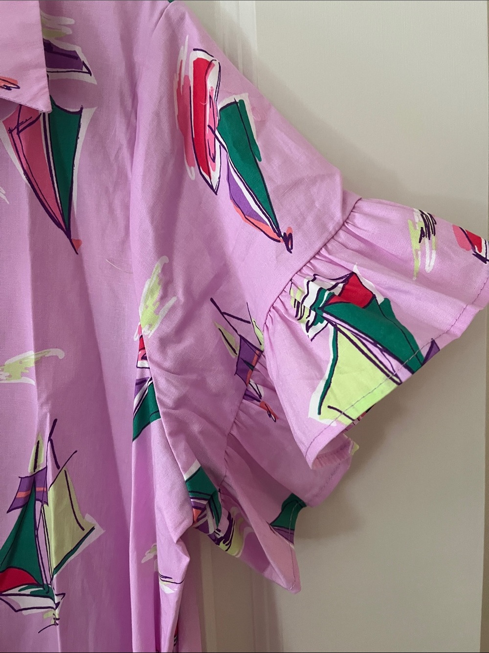 easel Lavender Sailboat Button-Front Ruffle Hem Dress - Picture 3 of 5